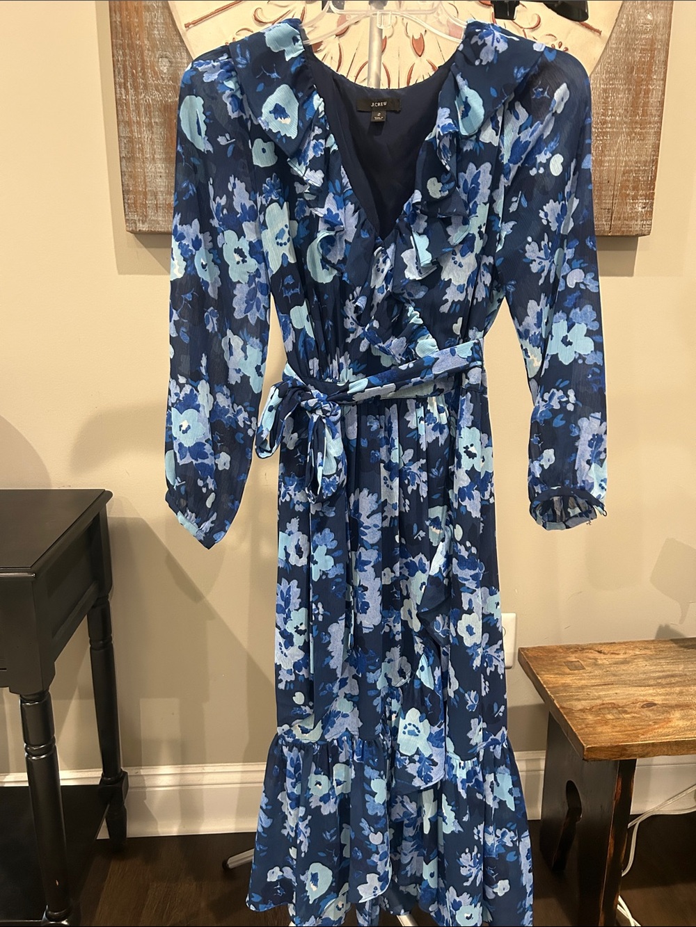 J. Crew Navy and Light Blue Floral Maxi Dress Size 2